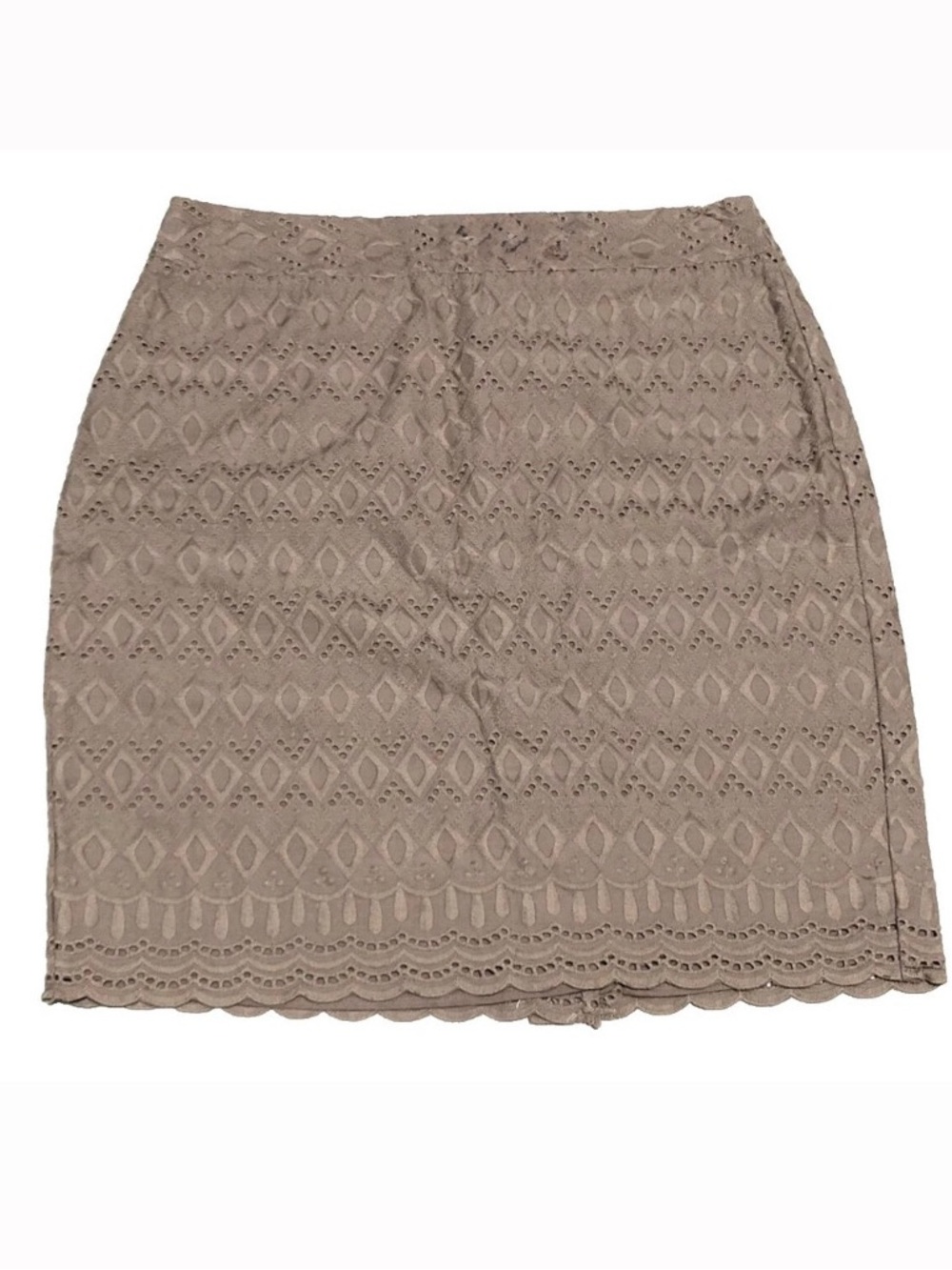 Ann Taylor Taupe Eyelet Scalloped Mini Skirt